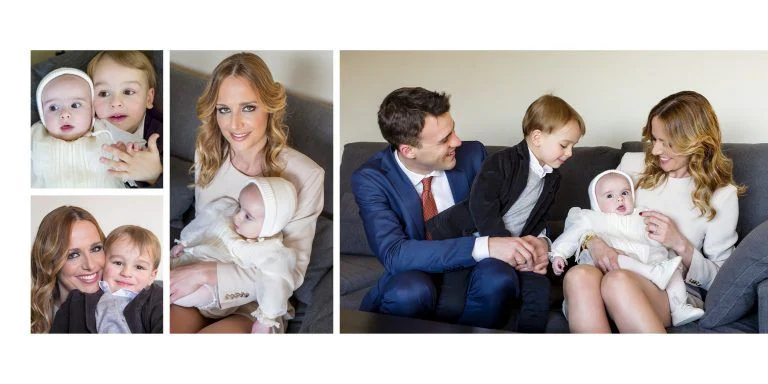 Reportaje de Bautizo de Sandra Montemayor - Fotógrafo de Tarragona Fotografías de una pareja y su bebé en casa para la celebración del bautizo del pequeño en Tarragona, por el fotógrafo Juan Segovia