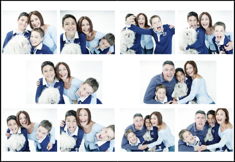 Fotografía de Comunión en Familia - Fotógrafo de Tarragona Fotomontaje fotográfico de una familia en el estudio de Juan Segovia, fotógrafo en Tarragona